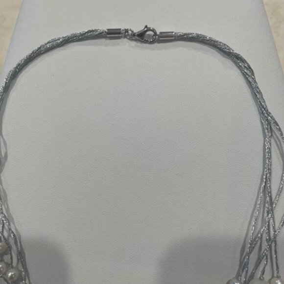 Sterling Silver, Natural Pearl & Crystal Multi Strand 19”L Necklace - Picture 3 of 3